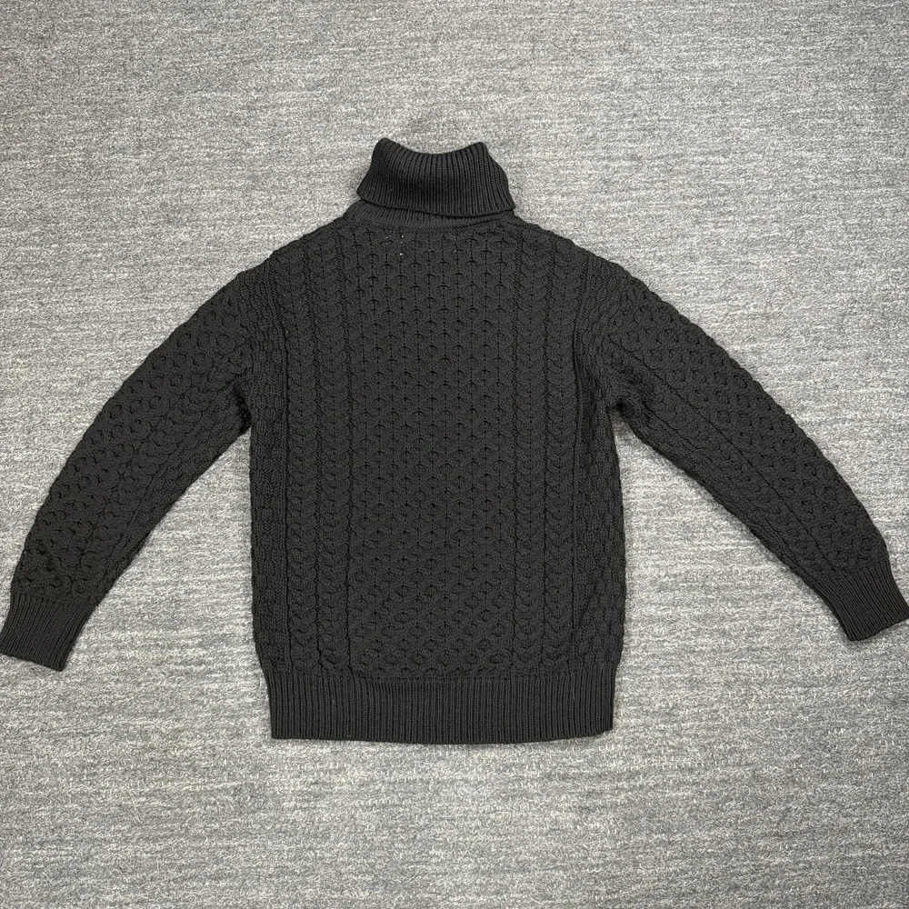Aran Sweater Market Small Black Cable Knit Ireland Merino Wool Turtleneck Irish